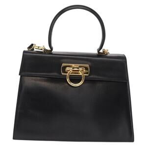 Salvatore Ferragamo Leather Gancini Handbag Black